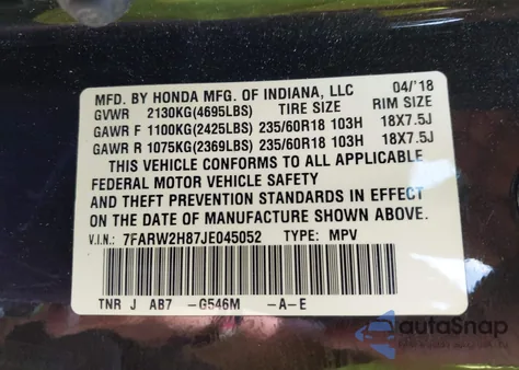 2018 Honda Cr-V Ex-L/Ex-L Navi z USA, uszkodzony, nr VIN 7FARW2H87JE045052